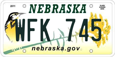NE license plate WFK745