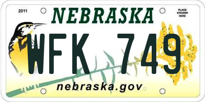 NE license plate WFK749