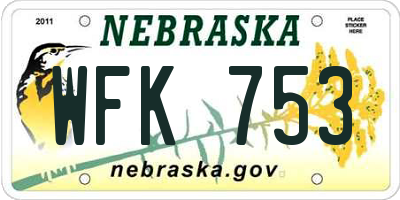 NE license plate WFK753