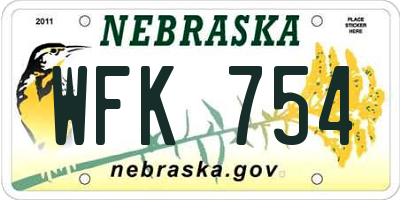 NE license plate WFK754