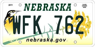 NE license plate WFK762