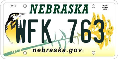 NE license plate WFK763