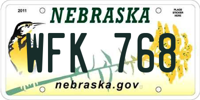 NE license plate WFK768
