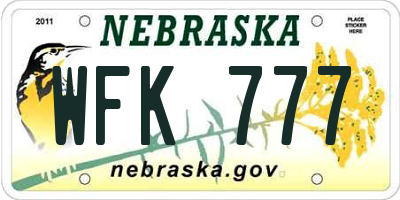 NE license plate WFK777