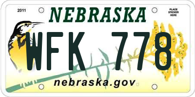 NE license plate WFK778