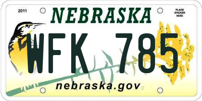NE license plate WFK785