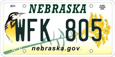 NE license plate WFK805