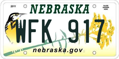 NE license plate WFK917