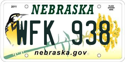 NE license plate WFK938
