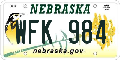 NE license plate WFK984