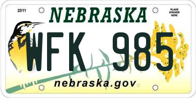 NE license plate WFK985