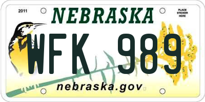 NE license plate WFK989