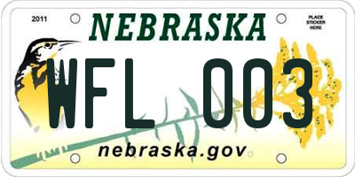 NE license plate WFL003