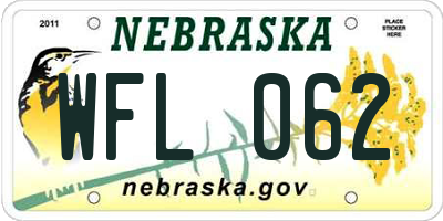 NE license plate WFL062