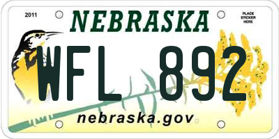 NE license plate WFL892