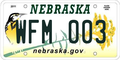 NE license plate WFM003
