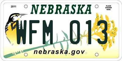 NE license plate WFM013