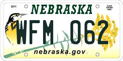 NE license plate WFM062