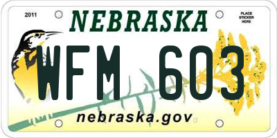 NE license plate WFM603