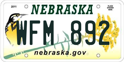 NE license plate WFM892