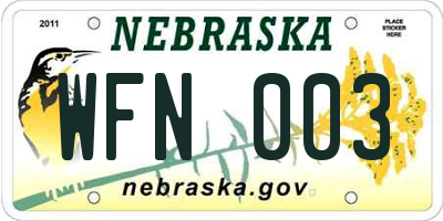 NE license plate WFN003