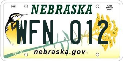 NE license plate WFN012