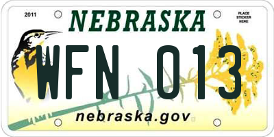 NE license plate WFN013