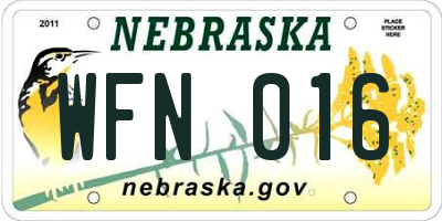 NE license plate WFN016