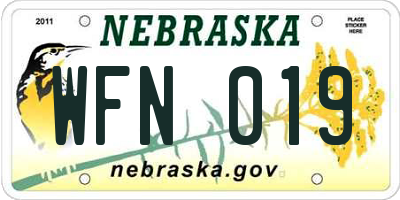 NE license plate WFN019