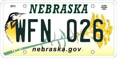 NE license plate WFN026