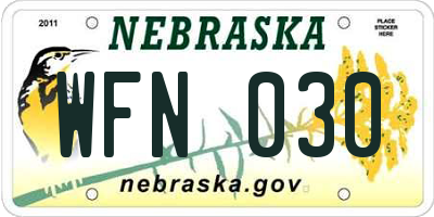 NE license plate WFN030
