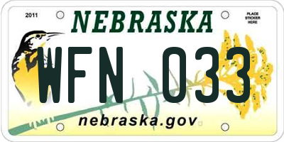 NE license plate WFN033