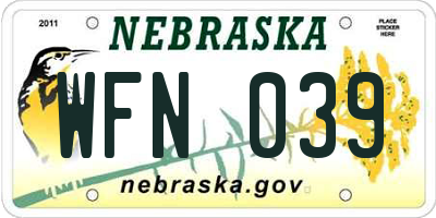 NE license plate WFN039