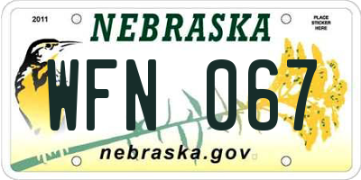 NE license plate WFN067