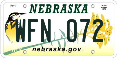 NE license plate WFN072