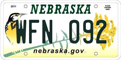 NE license plate WFN092