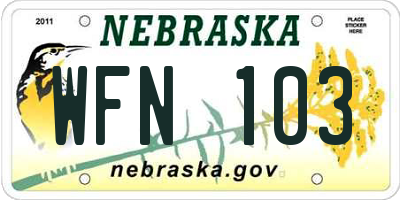 NE license plate WFN103