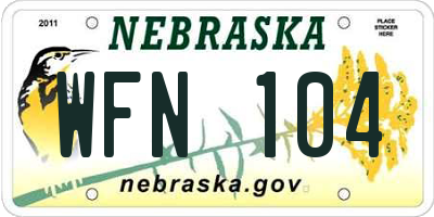 NE license plate WFN104