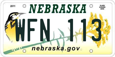 NE license plate WFN113