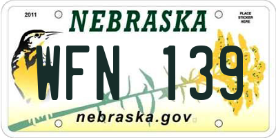 NE license plate WFN139