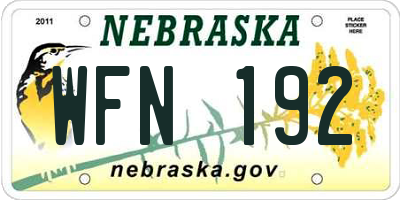 NE license plate WFN192