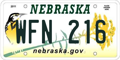 NE license plate WFN216