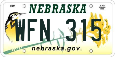 NE license plate WFN315