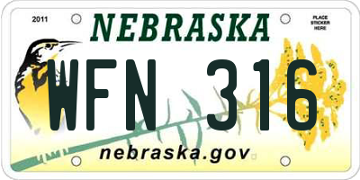 NE license plate WFN316