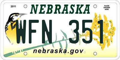 NE license plate WFN351