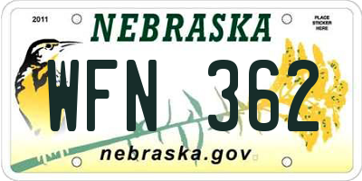 NE license plate WFN362