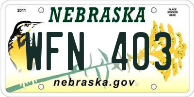 NE license plate WFN403