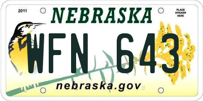 NE license plate WFN643