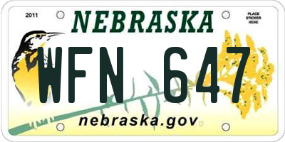 NE license plate WFN647