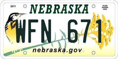 NE license plate WFN671